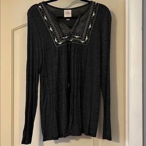 Black and Gray Striped Long Sleeve Top